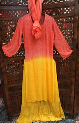 Chikankari Orange & Yellow Ombre Resham Jaal Georgette Kurti Sharara Set with Dupatta | Festive & Wedding Wear