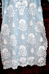 Ice Blue Handcrafted Lucknowi Ghas Patti Chikankari Kurta Palazzo Set with Phanda & Murri Work