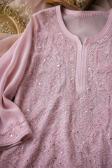 Chikankari-Handcrafted Lucknowi Resham Thread & Muqesh Work Georgette Kurti