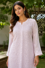 Chikankari-Handcrafted Lucknowi Resham Thread & Muqesh Work Georgette Kurti