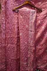 Italian Crepe Bandhej Suit with Kadhai Work-Unstitched