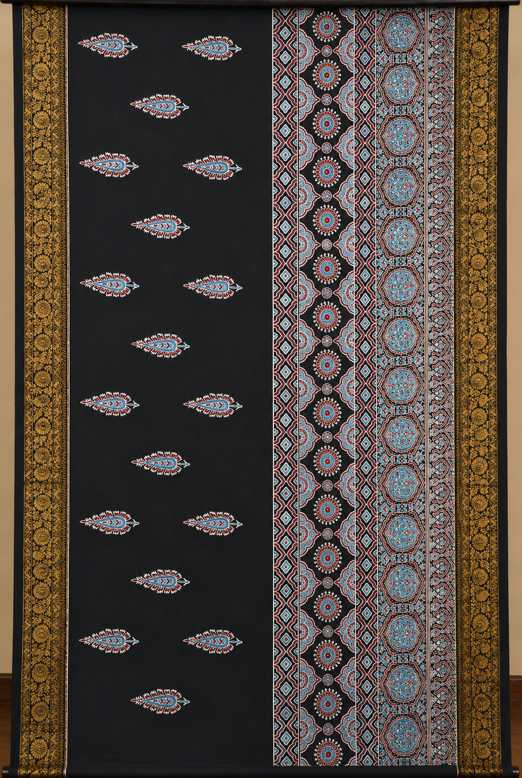 Ajrakh Modal Silk Natural Dye Banarasi Border Saree with Blouse Piece