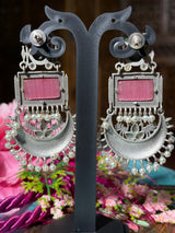 Pink & Aqua Kashmiri Style Oxidized Dangler Earrings