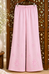 Chikankari Suit Set-Powder Pink Gradient Chanderi Silk with Muqesh Work