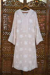 Crepe Arca Designer Peach Chikankari Co-ord Set