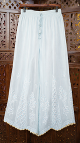 Chikankari Suit Set-Blue & Peach Gradient Viscose Georgette with Muqesh Work