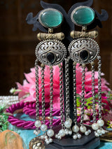 Kashmiri Style Two-Tone Long Dangler Earrings