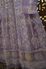 Purple Organza Cutdana Anarkali Suit with Dupatta