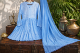 Chikankari Flared Frock style Anarkali Sharara Suit Set