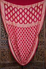 Red Bandhej Pure Gorgette Saree-Jamnagar