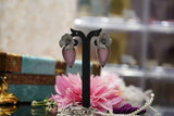 Pink Stone Drop Silver-Polished Earrings