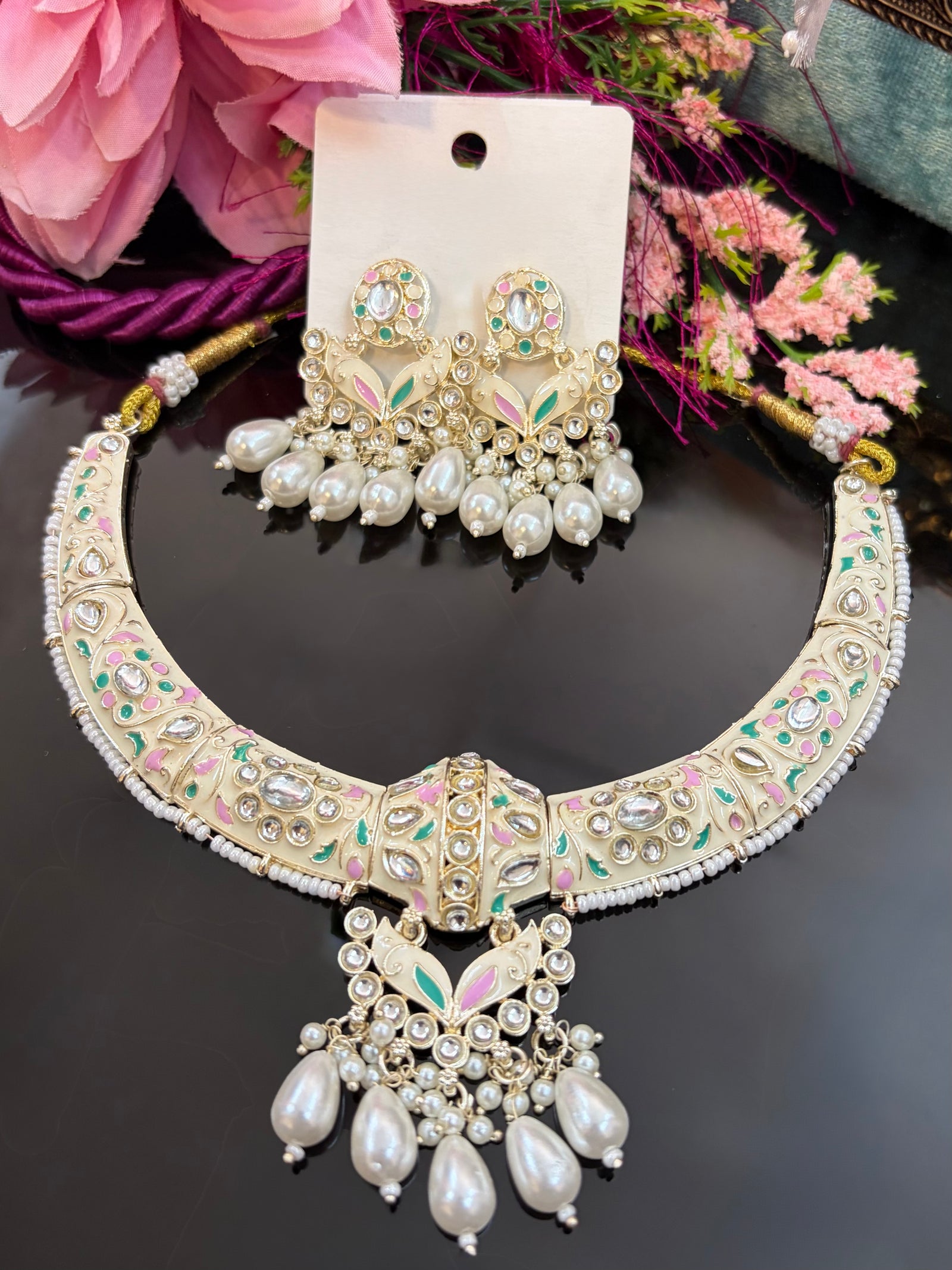 Rajwadi Kundan Meenakari Jewellery Set