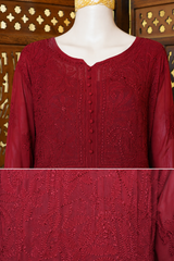 Chikankari-Maroon Resham Chikankari Fine Work Anarkali with White Sharara Set