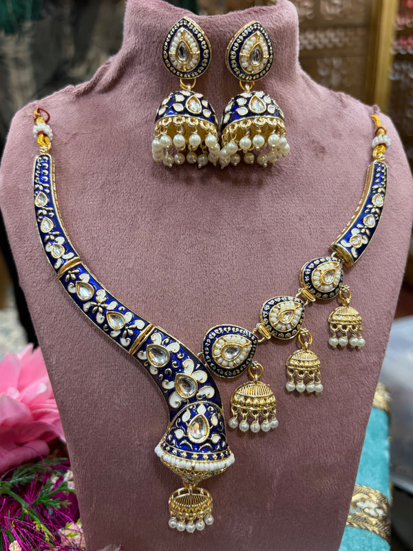 Rajasthani Style Heritage Brass Necklace Set with Jhumka Earrings | Antique Gold Finish