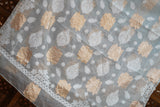 Chikankari Blue Organza Banarasi Zari Work Saree
