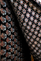 Ajrakh Black  Mirror Work Saree with Natural Dye – Kutch, Gujarat
