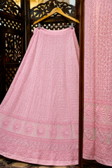 Handcrafted Lucknowi Chikankari Heavy Cutdana & Gota Work Blush Pink Georgette Semi-Stitched Lehenga Choli with Dupatta