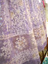 Lavender Pure Organza Chikankari Anarkali with Heavy Cutdana & Sequin Handwork