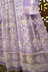 Lavender Pure Organza Chikankari Anarkali with Heavy Cutdana & Sequin Handwork