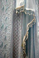 Lucknowi Party Wear-Premium Ice Blue Ombre Cutdana Chikankari Georgette Suit Set with Palazzo & Dupatta