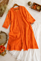 Premium Lucknowi Chikankari Chanderi Silk Kurti for Women | Handcrafted Ethnic Embroidered Kurti-Stitched