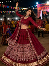 Premium Red Ajrakh Lustrous Lagdi Patta Chaniya Choli – Navratri Garba Chaniya Choli Set