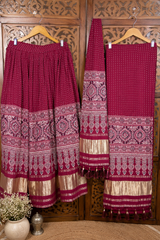 Premium Red Ajrakh Lustrous Lagdi Patta Chaniya Choli – Navratri Garba Chaniya Choli Set