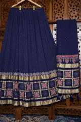 Navy Blue Ajrakh Check Pattern Patta Chaniya Choli | Navratri Garba Lehenga Set