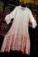 Handcrafted Lucknowi Style- Premium Brown Ghas Patti Chikankari Pure Crepe Kaftan