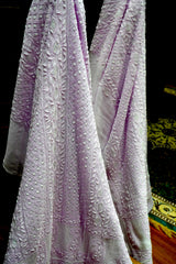 Lucknowi Chikankari Handcrafted Purple Cutdana Bead Work Georgette Unstitched Straight Suit Set