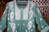 Chikankari-Premium Green Ghas Patti Crepe Long Frock Style Kurti | Lucknowi Embroidered Dress