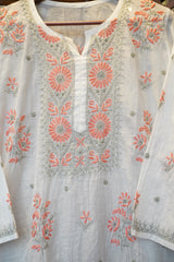Premium White Chanderi Silk Chikankari Suit Set with Orange Do Taar Embroidery | Elegant Festive Wear
