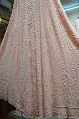 Chikankari-Premium Blush Pink Georgette Anarkali Kurti with Bead Work for Wedding & Festive Wear