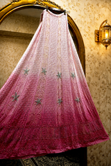 Pink Ombre Chikankari Anarkali with Cutdana Work – Premium Georgette Lucknow