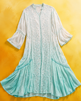 Chikankari-Premium Light Blue Ombre Ghas Patti Pure Crepe Kaftan Gown