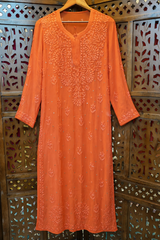 Premium Orange Chikankari Ghas Patti & Mukaish Georgette Suit Set with Slip & Dupatta | Festive Wear