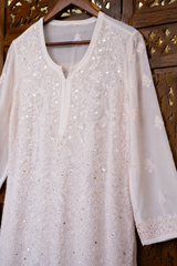 Chikankari-Handcrafted Lucknowi Resham Thread & Muqesh Work Georgette Kurti