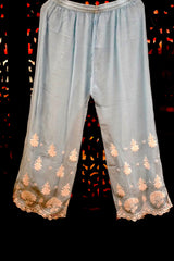 Ice Blue Handcrafted Lucknowi Ghas Patti Chikankari Kurta Palazzo Set with Phanda & Murri Work