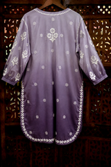 Lavender Purple Lucknowi Chikankari Ghas Patti Floral Jaal & Buti Short Kurti with Afghani Salwar Set
