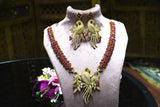 Wedding wear Turkish-Inspired Ruby Stone American Diamond Peacock Necklace & Earring Set