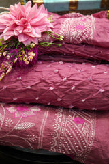 Italian Crepe Bandhej Suit with Kadhai Work-Unstitched