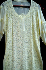 Chikankari Light Yellow Cutdana Suit Set with Pants, Dupatta & Slip in Premium Georgette