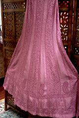 Onion Pink Pure Mul Chanderi Chikankari Anarkali Gown with Pitta & Mukaish Work and Dupatta