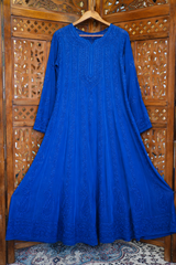Chikankari Blue Georgette Anarkali Sharara Set