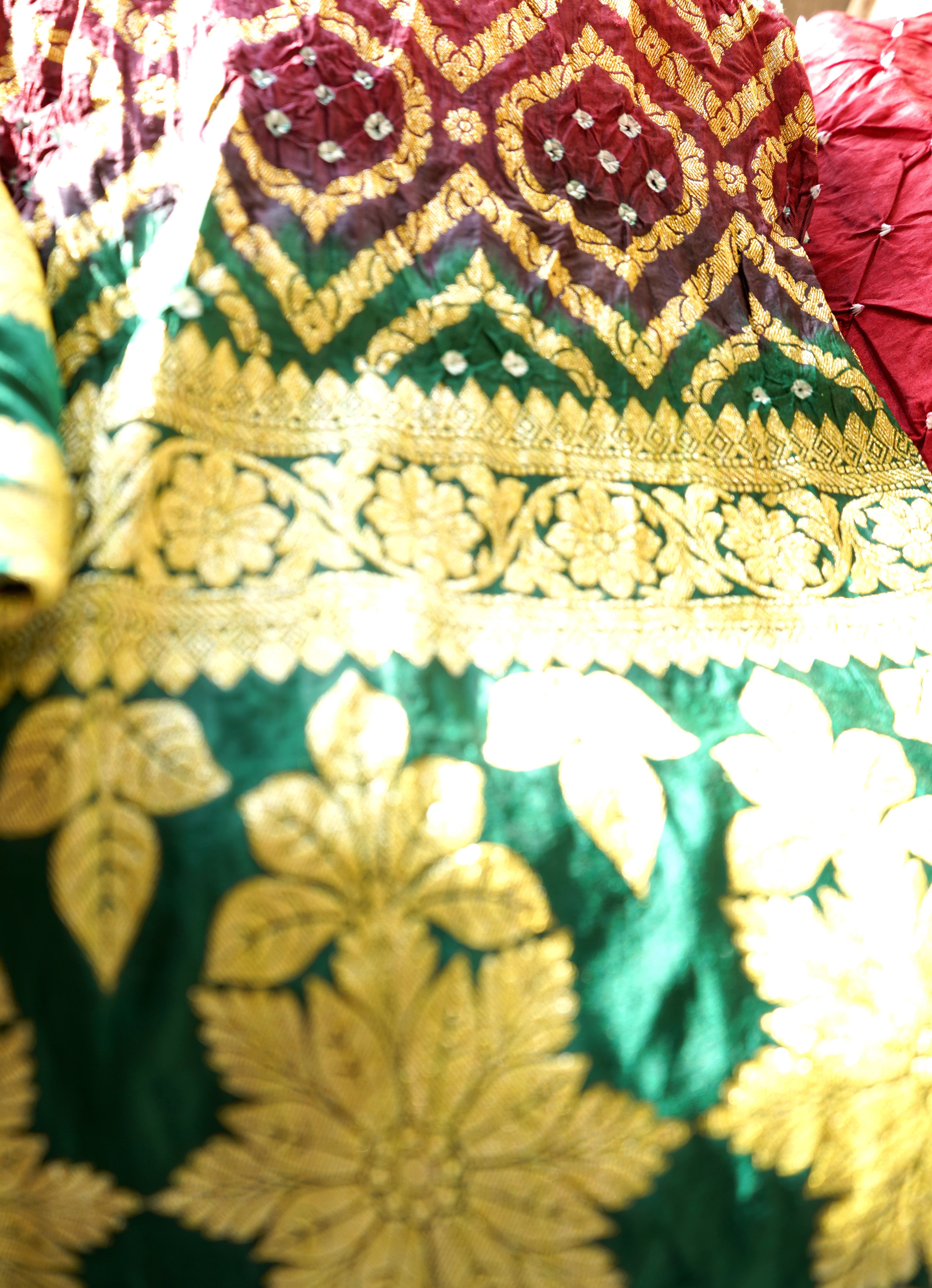 Bandhej Chinon Silk Suit Set – Unstitched From Jamnagar