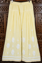 Chikankari Ghass Patti Work Crepe Silk Yellow Suit Set