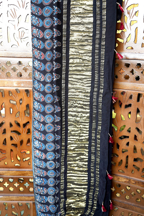 Ajrakh Natural Dye Modal Silk Ragri Pata Suit Piece – Unstitched