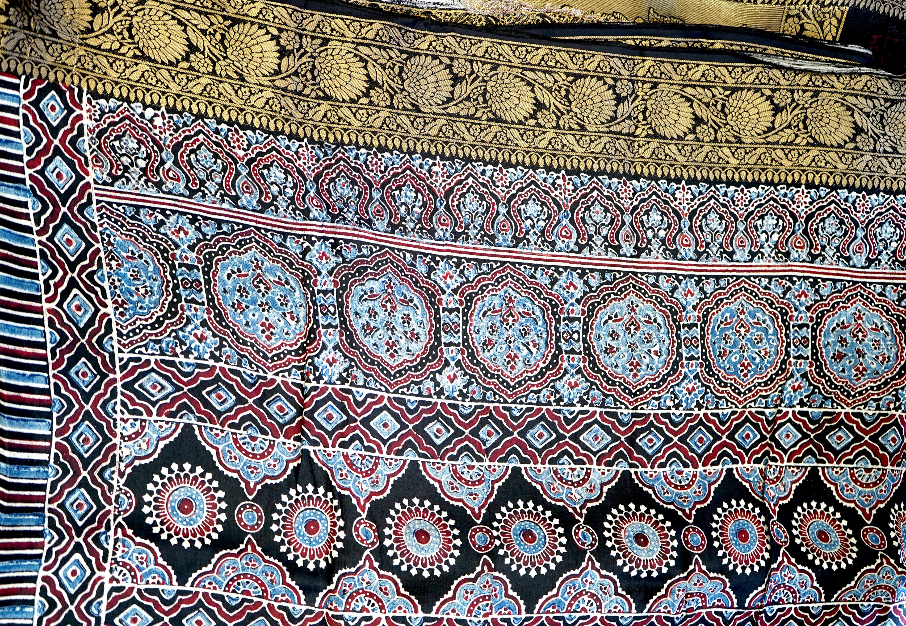 Ajrakh Modal Silk Natural Dye Banarasi Border Saree with Blouse Piece