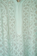 Chikankari Firozi Resham Jaal Kurti with Chikankari White Pant