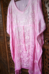 Chikankari Crepe Satin Pink Kaftan Gharara Set with Fine Embroidery Work